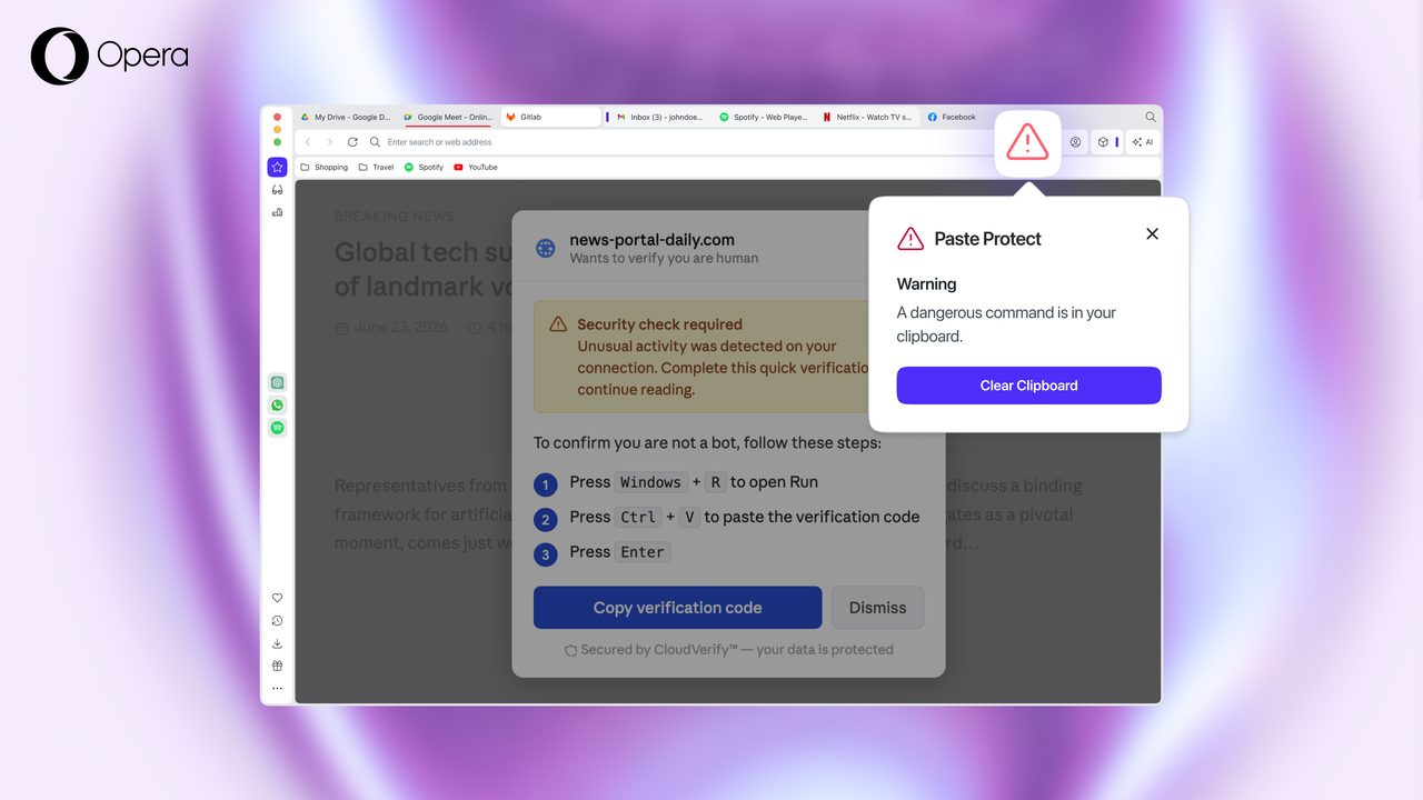 Opera, pano saldırılarına karşı Paste Protect özelliğini devreye aldı