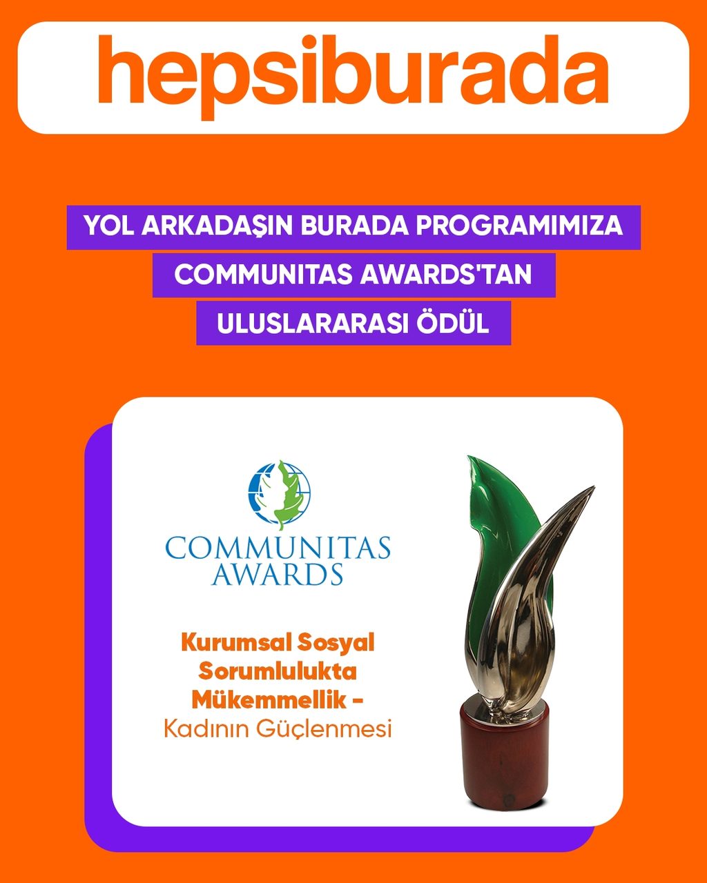 Hepsiburada'nın Kadın Girişimci Programı Uluslararası Ödül Aldı