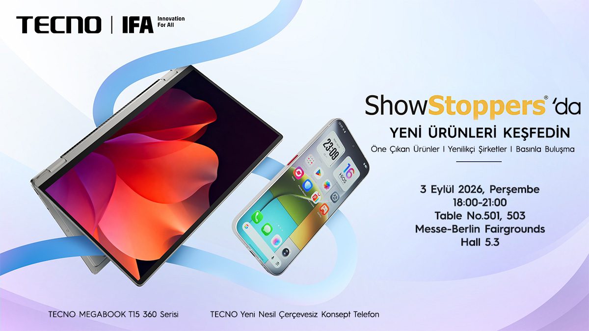TECNO, IFA ShowStoppers 2026'da Çerçevesiz Konsept Telefon ve MEGABOOK T15 360 Pro'yu Tanıtıyor