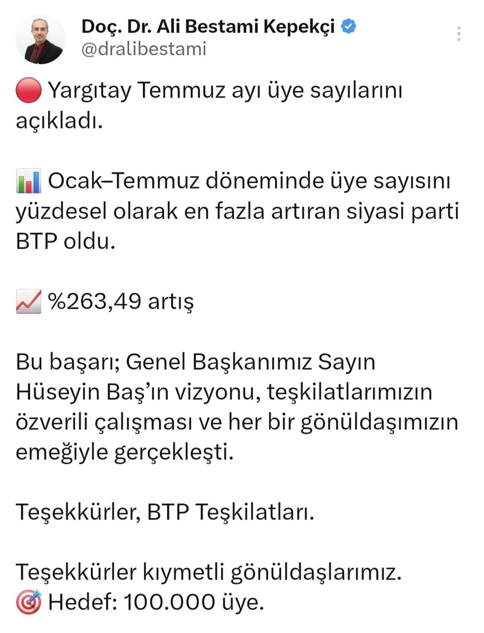 BTP üye sayısını 6 ayda yüzde 263 artırdı